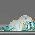 Chinese Landscape Photo Check In Spot With Round Frames And Calligraphy Decorations