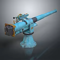 Blue Military Cannon With Long Barrel Mounted On Rotating Base And Sighting Device