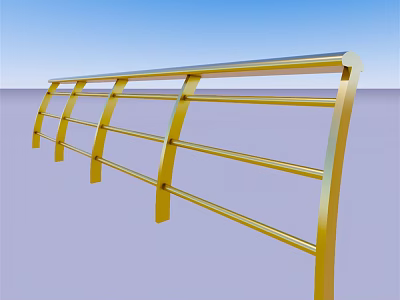 Golden Metal Railing With Modern Curved Structure And Horizontal Bars 3d model