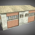 Old Warehouse Style Building With Gray Red Walls Sloped Roof And Windows