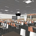 Modern Restaurant Interior Featuring Tables Chairs Ceiling Lights And Menu Boards 3d model