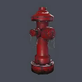 Red Public Fire Hydrant With Metallic Body And Chain Details