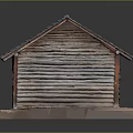 Aged Wooden House Model With Gray Tiled Roof Porch Pillars And Windows