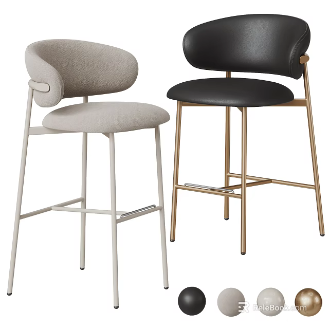 Stylish Modern Bar Stools With Fabric And Leather Seats And Metal Legs Design 3d model 