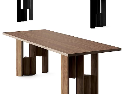 Modern Wooden Dining Table With Unique Geometric Legs And Walnut Top Surface 3d model