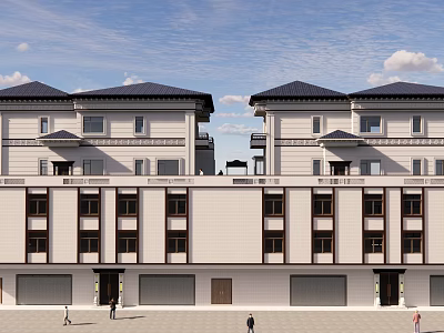 Two Story Detached Villa With Traditional Roof Light Exterior Garage Doors And Windows 3d model