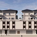 Two Story Detached Villa With Traditional Roof Light Exterior Garage Doors And Windows