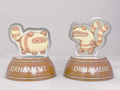Cute Cartoon Ornament With Striped Tail And Base Displaying ORNAMENT Text 3d model
