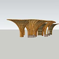 Outdoor Natural Leaf Shaped Pergola Rest Area By Lotus Pond And Grassland