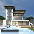 Modern Luxury Detached Villa with Swimming Pool and Large Glass Windows