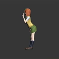 Game Movie Character With Orange Hair Green Leaf Hairpin Yellow Vest And Green Skirt