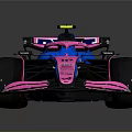 BWT Sponsored Formula Race Car With Blue And Pink Livery And Yellow Helmet