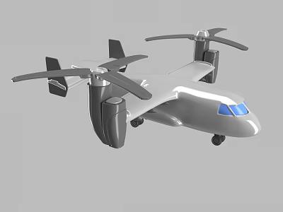 Detailed Gray 3D Rotor Aircraft with Streamlined Body and Cockpit Windows 3d model