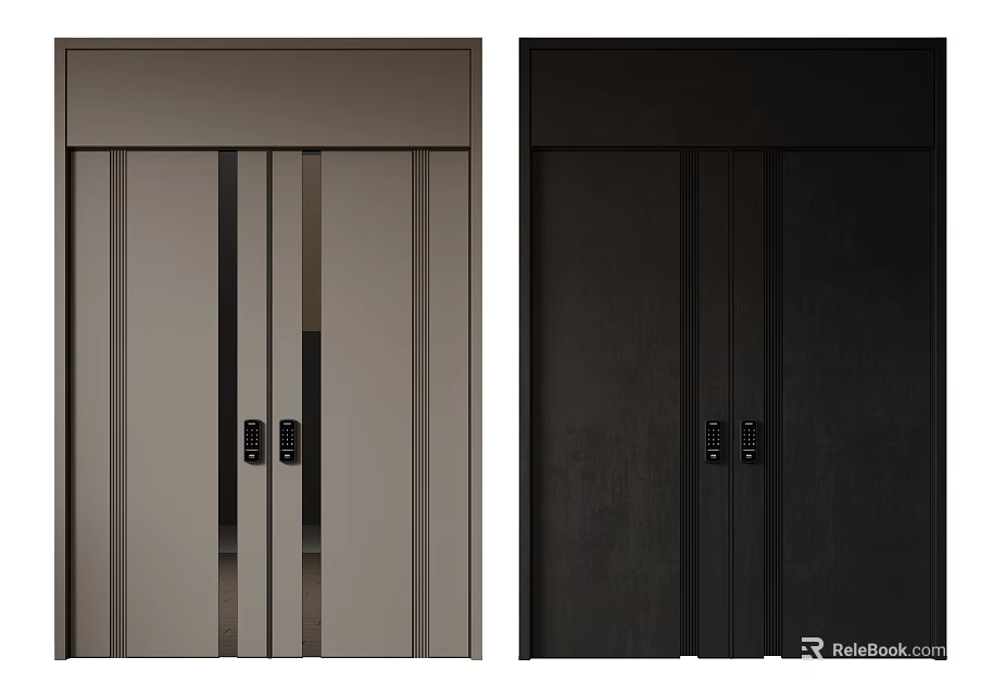 Modern Double Doors in Light Grey and Dark Black with Sleek Minimalist Design 3d model 