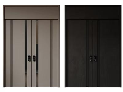 Modern Double Doors in Light Grey and Dark Black with Sleek Minimalist Design 3d model