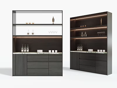 Modern Wine Cabinet Interior Design With Glass Shelves Wine Bottles And Glassware 3d model