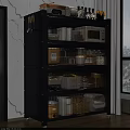 Modern Dark Kitchen Side Cabinet With Fluted Glass Doors For Multi Layer Kitchenware Storage