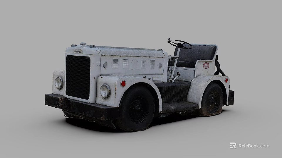 Vintage White Utility Vehicle with Open Design Black Tires and Front Grille 3d model 