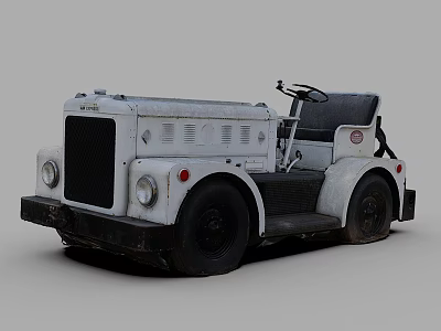 Vintage White Utility Vehicle with Open Design Black Tires and Front Grille 3d model