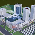 Modern Commercial Complex With High Rise Buildings Shopping Mall And Parking Lot