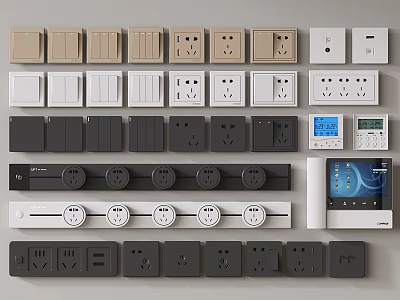 Various Colored Switch Panels With Sockets And Smart Display For Home Interior 3d model