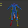 Detailed Female Superhero Character Costume with Blue Bodysuit and Red Cape