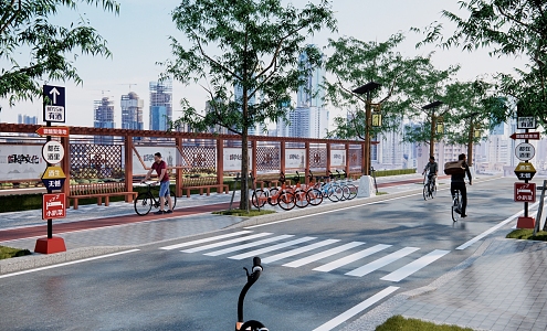 Modern Road Rural Landscape Road Sidewalk Sharing Bicycle Cycling Greenway Urban and Rural Combined Road Rural First Class Road 3d model