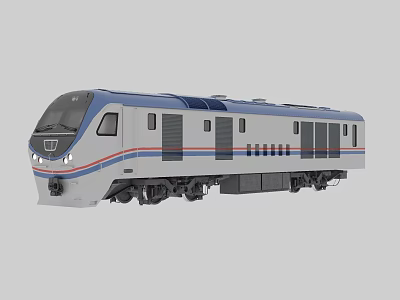 Modern Streamlined Train With White Body Blue Red Stripes And Black Windows 3d model