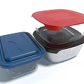 Reusable Food Storage Containers Set With Blue Red Lids And Transparent Body