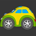 Kids Yellow And Green Toy Car With Big Eyes Smiling Face Cartoon Style