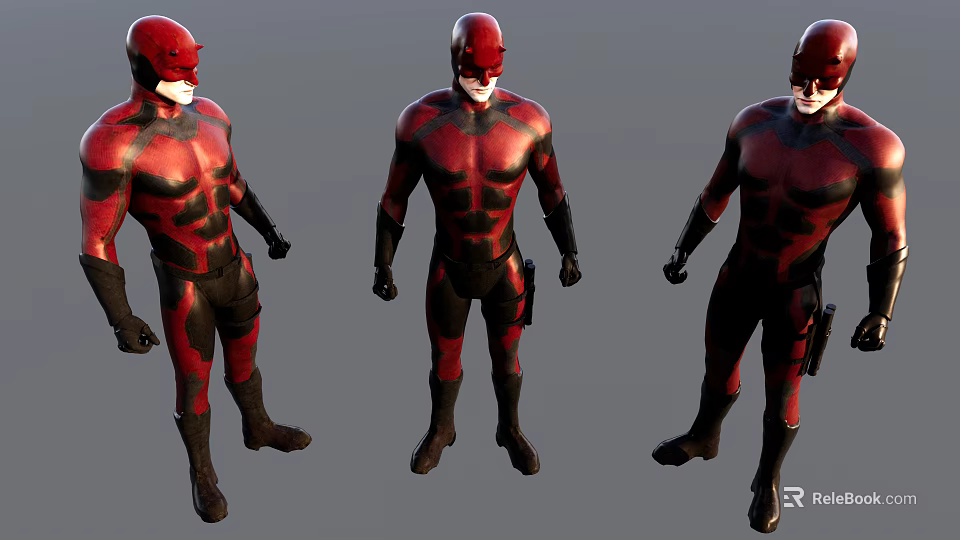 Game And Movie Character In Red And Black Costume Different Angles 3d model 