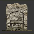 Rustic Handcrafted Stone Fireplace Structure With Stone Walls And Mossy Base Table