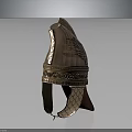 Ancient Weapon Helmet Featuring Bronze Material Ornate Carvings Feathered Crest And Decorative Rim