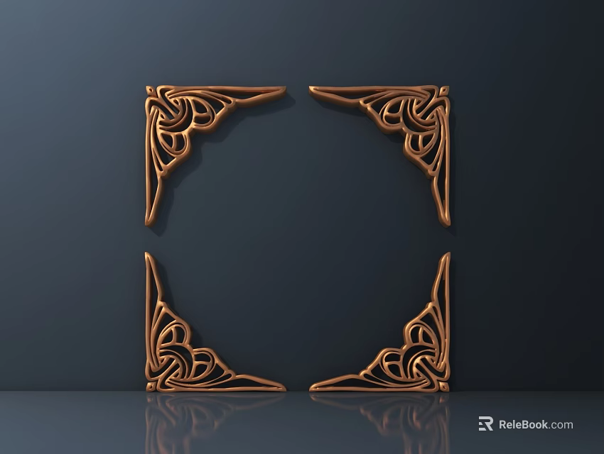 Ornate Carved Corner Decorations With Intricate Patterns And Golden Finish 3d model 