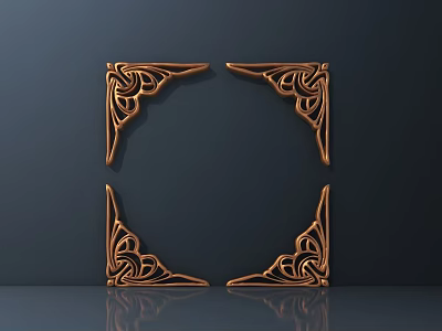 Ornate Carved Corner Decorations With Intricate Patterns And Golden Finish 3d model