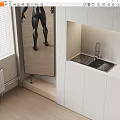 Modern Bathroom Washbasin Design With White Cabinets Countertop Faucet And Mirror
