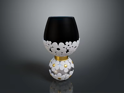Elegant Lighting Combination With Black Lampshade White Flower Decorations And Spherical Gold Accent Base 3d model