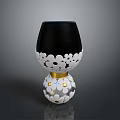Elegant Lighting Combination With Black Lampshade White Flower Decorations And Spherical Gold Accent Base