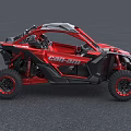 Polaris Off Road Vehicle With Red Black Exterior And All Terrain Tires