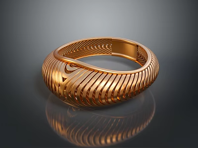 Elegant Gold Ring With Intricate Patterned Design And Shiny Metallic Finish 3d model