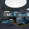 Modern Laboratory Interior Featuring Advanced Medical Equipment Digital Screens And Robotic Assistant