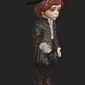Woman In Vintage Black Coat With Red Laces White Blouse And Balloon Pants