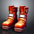 Red Leather Boots With Metal Buckles And Sturdy Sole For Daily Wear