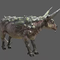 Mythical Reptile With Large Horns Bumpy Back And Green Textured Skin