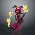 Purple Cello Held by Jester Character With Yellow Ghost Musical Notes
