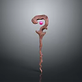 Ornamental Curved Wooden Structure With Pink Sphere Decorative Element