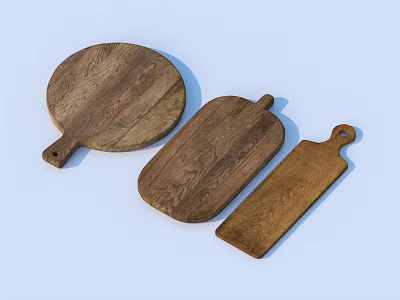 Wooden Cutting Boards For Kitchen With Different Shapes And Natural Wood Grain 3d model