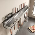 Modern Kitchen Wall Mount Storage Rack With Knives Scissors Cutting Board And Utensils 3d model