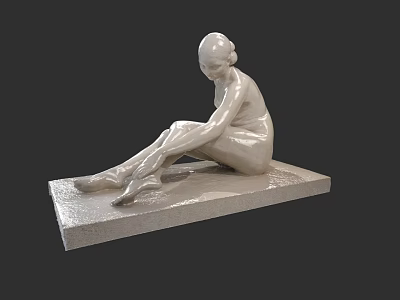 Elegant Female Seated Sculpture in White Marble with Smooth Surface and Pedestal Base 3d model