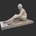 Elegant Female Seated Sculpture in White Marble with Smooth Surface and Pedestal Base